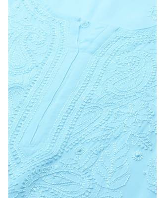 Hand Embroidered Blue Georgette Lucknow Chikankari Women Kurta 5