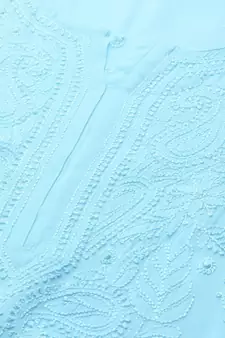Hand Embroidered Blue Georgette Lucknow Chikankari Women Kurta