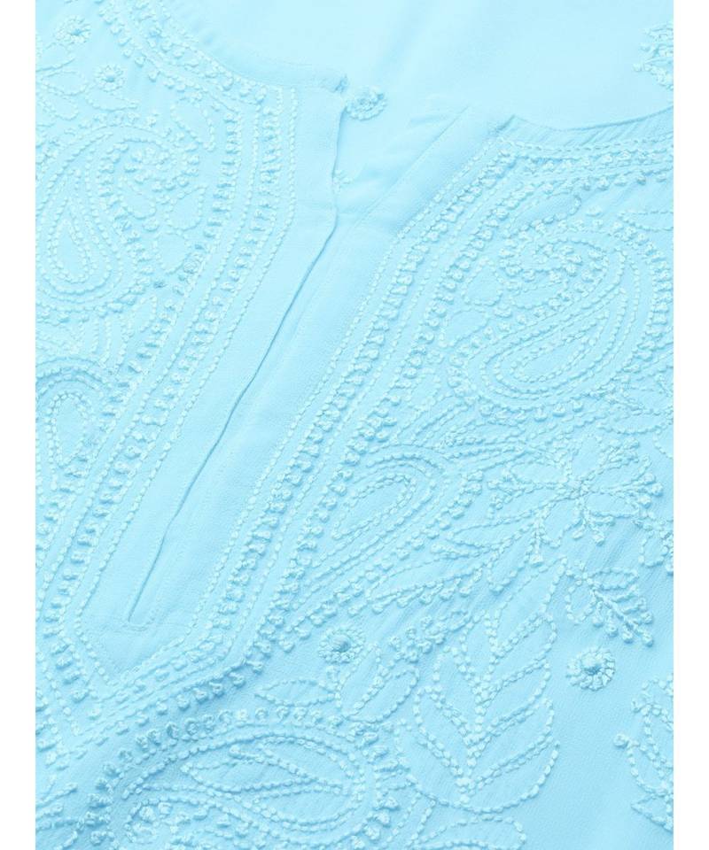 Hand Embroidered Blue Georgette Lucknow Chikankari Women Kurta