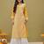 Hand Embroidered Mustard Georgette Lucknow Chikankari Women Kurta/Slip With Muqaish Work