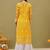 Hand Embroidered Mustard Georgette Lucknow Chikankari Women Kurta/Slip With Muqaish Work