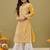 Hand Embroidered Mustard Georgette Lucknow Chikankari Women Kurta/Slip With Muqaish Work