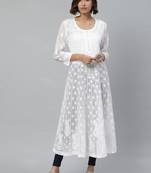 Ada Hand Embroidered White Kota Lucknowi Chikan Women Kurta - A411120