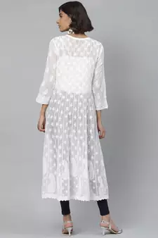 Ada Hand Embroidered White Kota Lucknowi Chikan Women Kurta - A411120