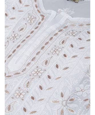 Ada Hand Embroidered White Georgette Lucknowi Chikankari Women Kurta-Slip With Gota Patti Work - A411114 2