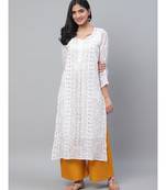 Ada Hand Embroidered White Georgette Lucknowi Chikankari Women Kurta-Slip With Gota Patti Work - A411114
