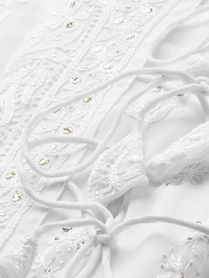 Hand Embroidered White Georgette Lucknow Chikankari Women Angarkha Kurta-Slip With Muqaish Work 5