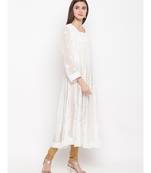Ada Hand Embroidered White Georgette Lucknow Chikankari Women Anarkali Kurta - A100300