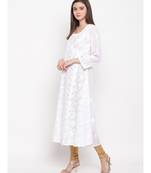 Ada Hand Embroidered White Cotton Angarkha Lucknow Chikankari Women Kurti With Muqaish Work - A100297