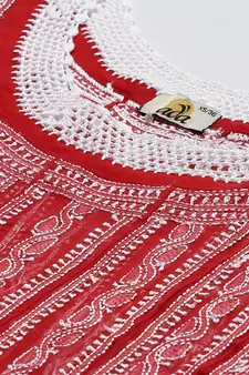 Women'S Hand Embroidered Red Georgette Lucknow Chikankari Anarkali Kurta
