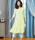 Hand Embroidered Lime Green Georgette Lucknow Chikankari Women Anarkali Kurta