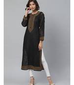 Ada Hand Embroidered Black Cotton Lucknow Chikankari Women Kurta - A411133