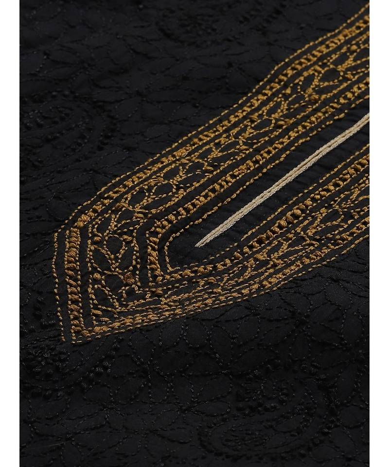 Ada Hand Embroidered Black Cotton Lucknow Chikankari Women Kurta - A411133