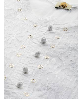 Ada Hand Embroidered White Kota Lucknowi Chikan Women Kurta-Slip With Muqaish Work - A100415 2