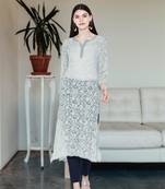 Ada Hand Embroidered Grey Georgette Lucknow Chikankari Women Kurta - A105268