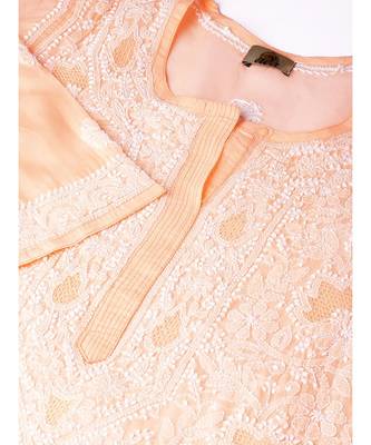 Ada Hand Embroidered Peach Cotton Lucknow Chikankari Women Kurta - A100125 5