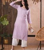 Hand Embroidered Mauve Kota Lucknow Chikankari Women Kurta With Slip