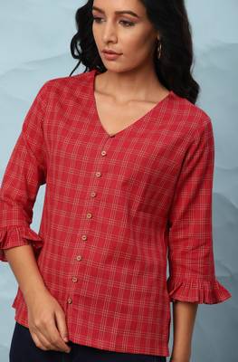 Red printed cotton cotton tops 5