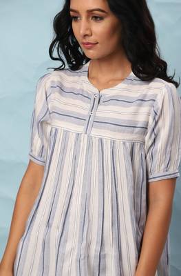 Janasya Off white printed cotton cotton tops 5