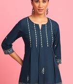 Navy blue embroidered cotton tunics