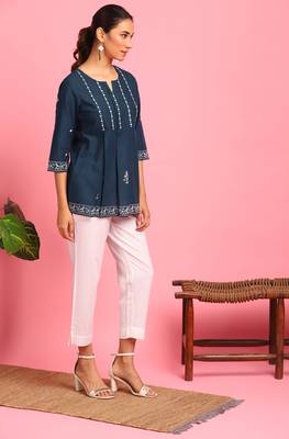 Navy blue embroidered cotton tunics 3