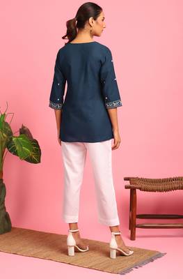 Navy blue embroidered cotton tunics 4