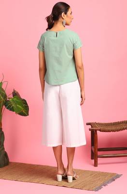 Green embroidered cotton party tops 4