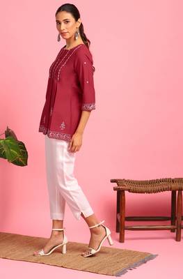 Maroon embroidered cotton tunics 2