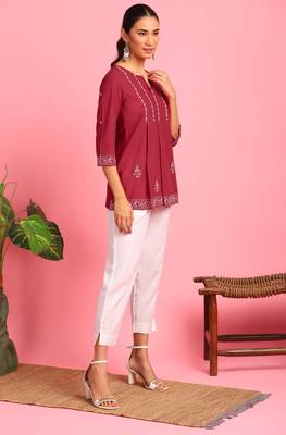 Maroon embroidered cotton tunics 3