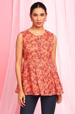 Orange printed georgette party tops 1