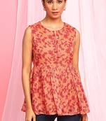 Orange printed georgette party tops