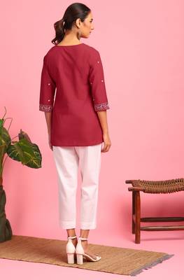 Maroon embroidered cotton tunics 4