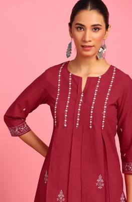 Maroon embroidered cotton tunics 5