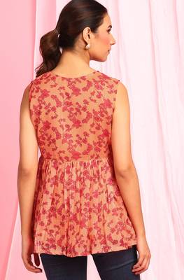 Orange printed georgette party tops 4