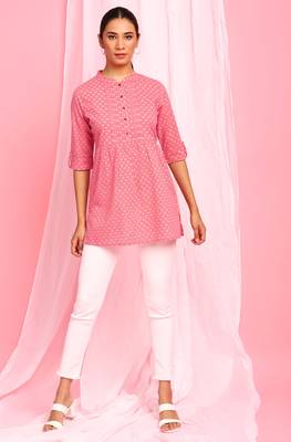 Janasya Pink printed cotton tunics 1