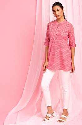 Janasya Pink printed cotton tunics 2