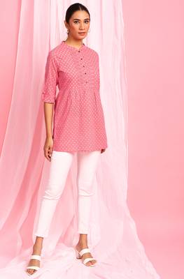 Janasya Pink printed cotton tunics 3