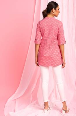 Janasya Pink printed cotton tunics 4