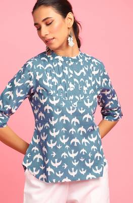 Grey printed cotton party tops 1