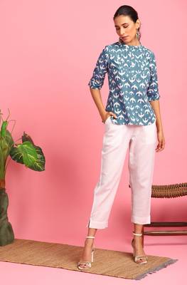 Grey printed cotton party tops 2