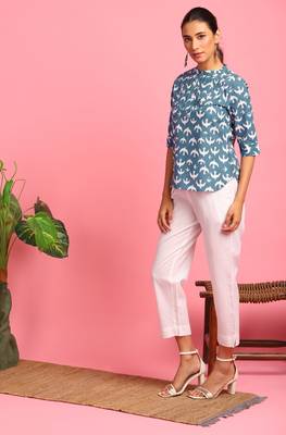 Grey printed cotton party tops 3