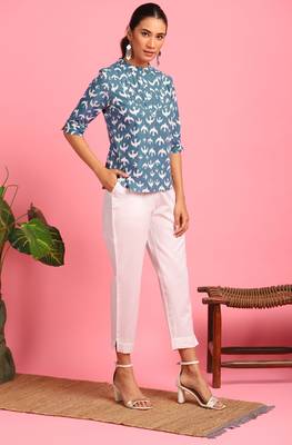 Grey printed cotton party tops 4