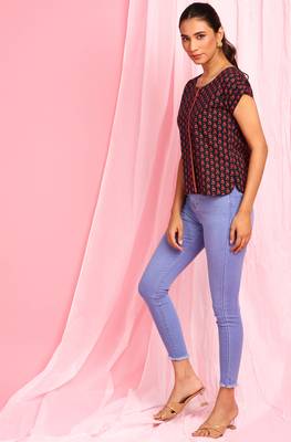 Janasya Black printed cotton party tops 2