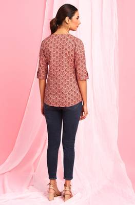 Janasya Peach printed cotton party tops 4