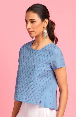 Janasya Blue embroidered cotton party tops 1