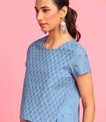 Janasya Blue embroidered cotton party tops