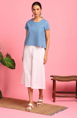 Janasya Blue embroidered cotton party tops 2