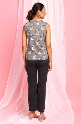 Janasya Grey printed cotton party tops 5