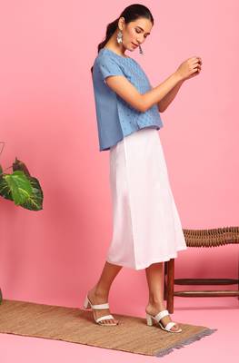 Janasya Blue embroidered cotton party tops 3