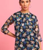 Navy blue printed georgette party tops